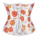 Corset blanc à motifs citrouilles Halloween (3) Corset blanc à motifs citrouilles Halloween