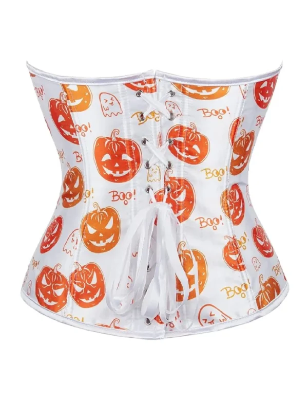 Corset blanc à motifs citrouilles Halloween (3) Corset blanc à motifs citrouilles Halloween