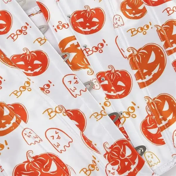 Corset blanc à motifs citrouilles Halloween (4) Corset blanc à motifs citrouilles Halloween