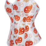 Corset blanc à motifs citrouilles Halloween (6) Corset blanc à motifs citrouilles Halloween