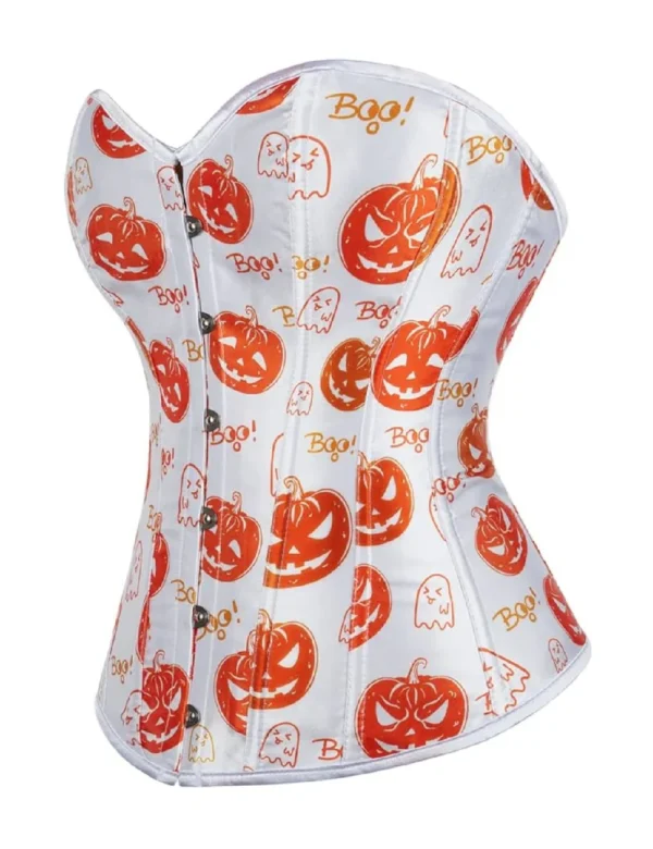 Corset blanc à motifs citrouilles Halloween (6) Corset blanc à motifs citrouilles Halloween
