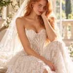 Corset blanc en résille ajourée (assis) Corset blanc en résille ajourée