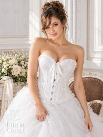 Corset blanc romantique en jacquard fleuri