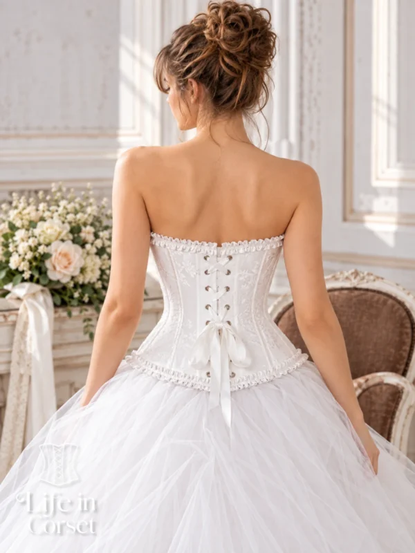 Corset blanc romantique en jacquard fleuri 3 Corset blanc romantique en jacquard fleuri