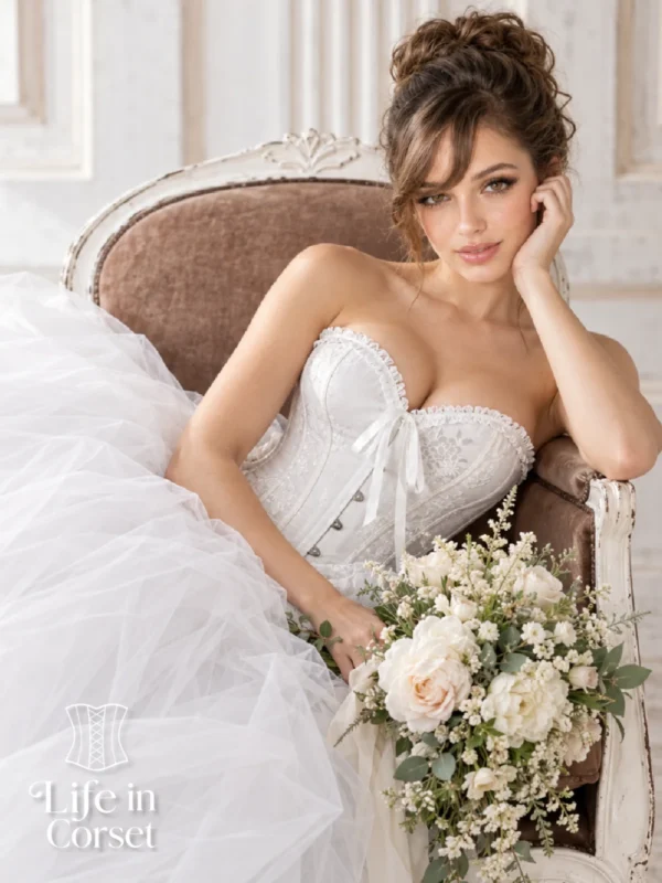 Corset blanc romantique en jacquard fleuri Corset blanc romantique en jacquard fleuri