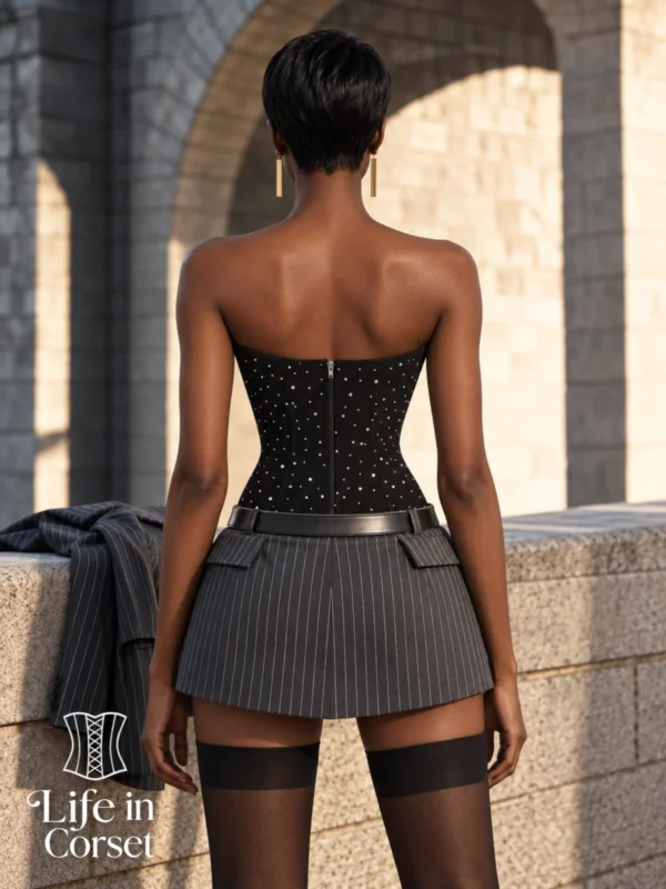 Corset noir étoilé à strass