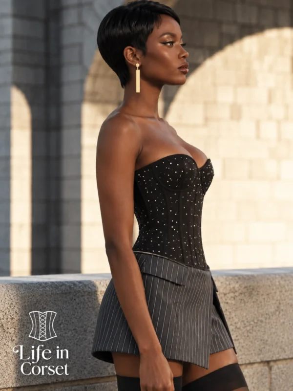 Corset noir étoilé à strass