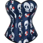 Corset pirate bleu à têtes de mort (1) Corset pirate bleu à têtes de mort