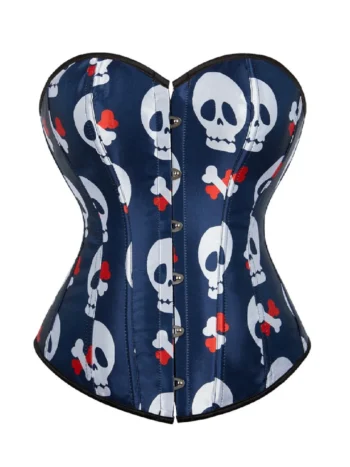 Corset pirate bleu à têtes de mort (1) Corset pirate bleu à têtes de mort