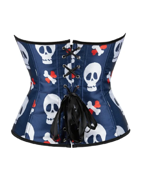 Corset pirate bleu à têtes de mort (2) Corset pirate bleu à têtes de mort