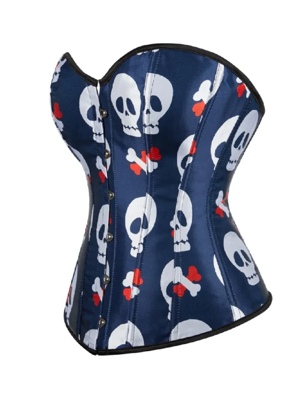 Corset pirate bleu à têtes de mort (3) Corset pirate bleu à têtes de mort