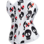 Corset satin blanc à os et têtes de mort (2) Corset satin blanc à os et têtes de mort