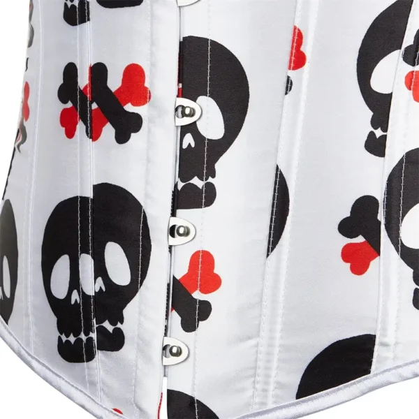 Corset satin blanc à os et têtes de mort (3) Corset satin blanc à os et têtes de mort