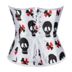 Corset satin blanc à os et têtes de mort (4) Corset satin blanc à os et têtes de mort