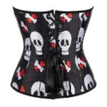 Corset satin noir à motifs crânes blancs (2) Corset satin noir à motifs crânes blancs