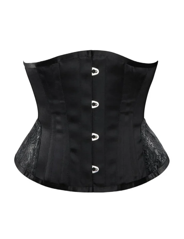 Serre-taille noir à brocart floral et baleines acier (1) Serre-taille noir à brocart floral et baleines acier