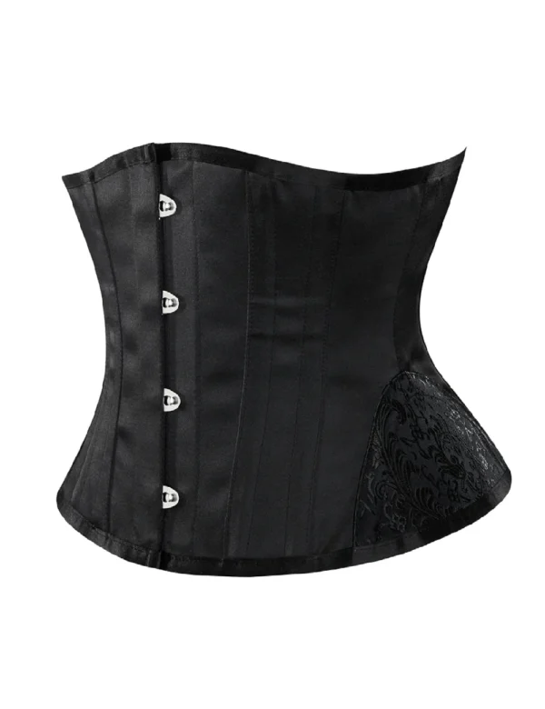 Serre-taille noir à brocart floral et baleines acier (2) Serre-taille noir à brocart floral et baleines acier