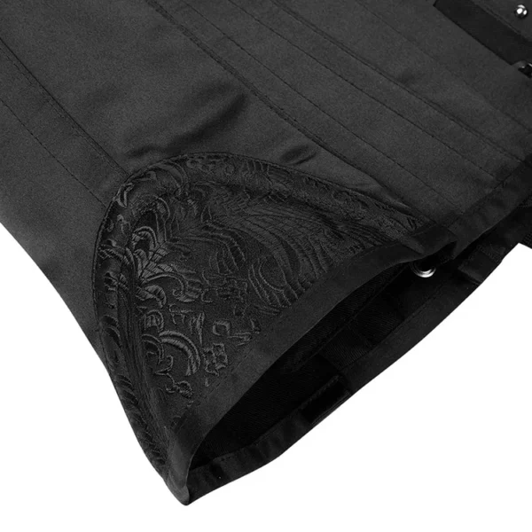 Serre-taille noir à brocart floral et baleines acier (5) Serre-taille noir à brocart floral et baleines acier