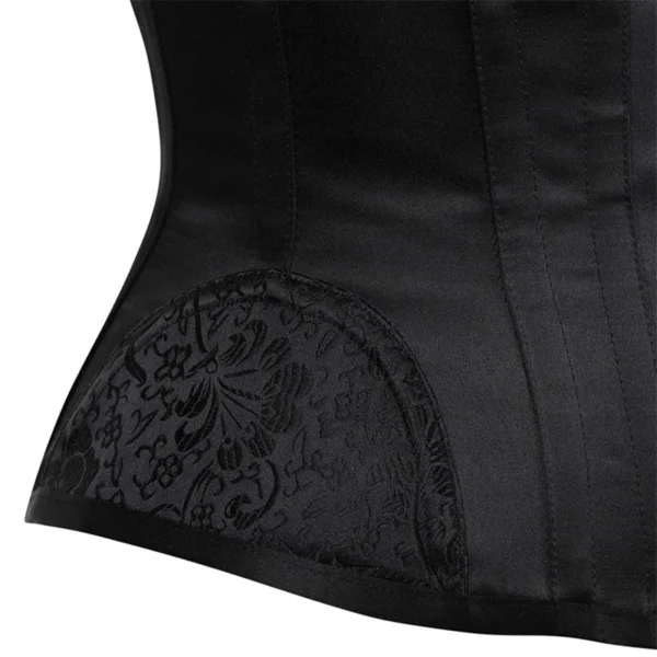 Serre-taille noir à brocart floral et baleines acier (8) Serre-taille noir à brocart floral et baleines acier